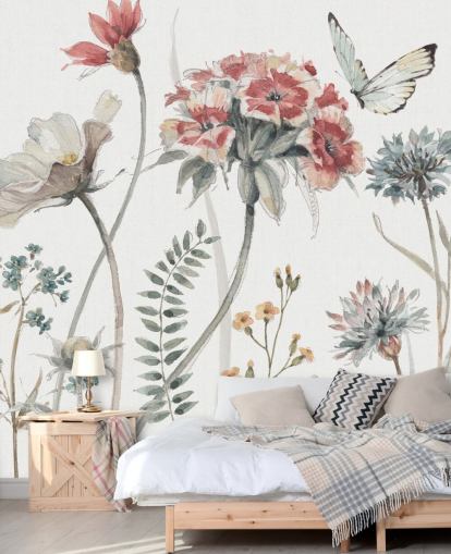 Colourful Floral Mural with butterfly
