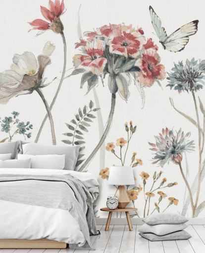 Buntes Blumen-Wandbild mit Schmetterling
