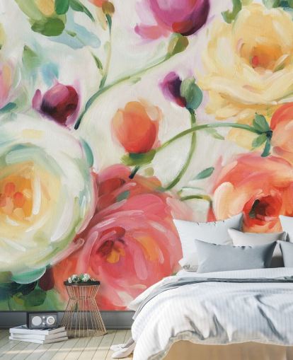 colourful floral wallpaper mural