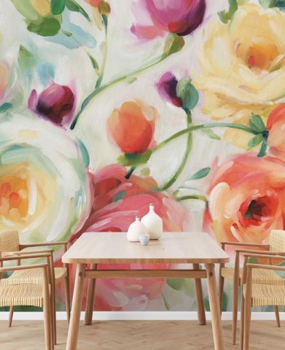 mural de papel pintado floral colorido