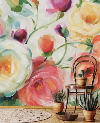 colourful floral wallpaper mural