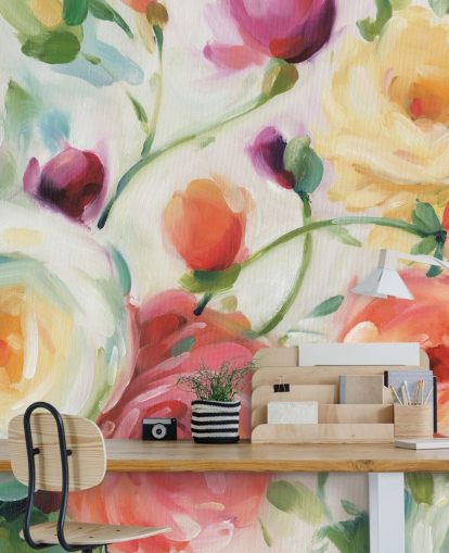 mural de papel pintado floral colorido mural de papel pintado floral colorido