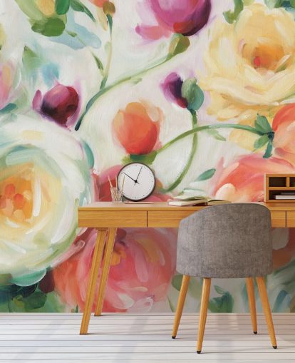mural de papel de parede floral colorido