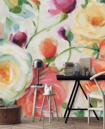 mural de papel pintado floral colorido