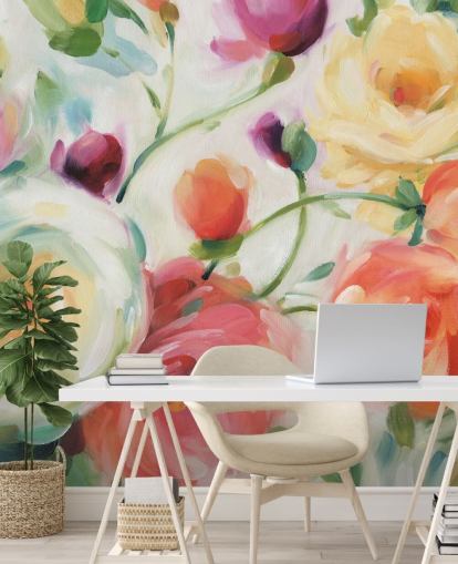 mural de papel pintado floral colorido