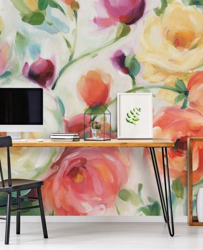 mural de papel pintado floral colorido