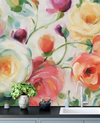 mural de papel de parede floral colorido