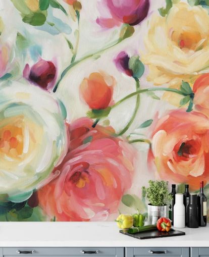 mural de papel pintado floral colorido