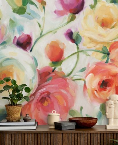 mural de papel pintado floral colorido