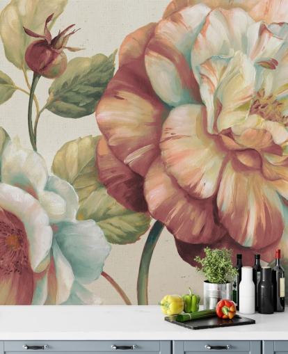 grote muurschildering met bloemen