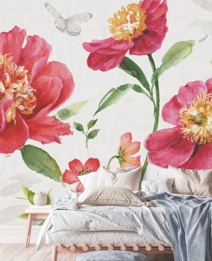 mural de pared botánico rosa