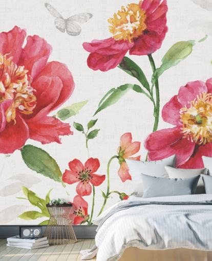 mural de parede botânico rosa