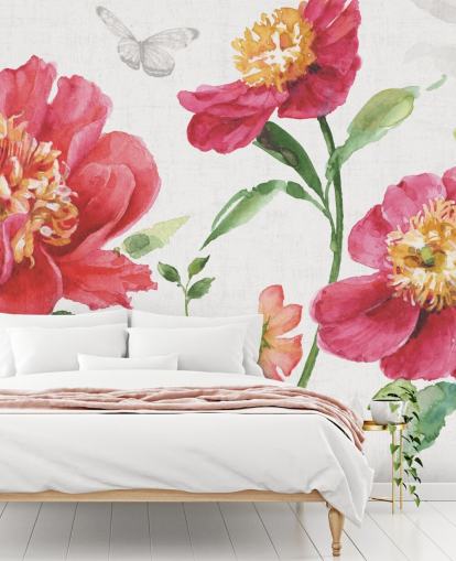 pink botanical wall mural
