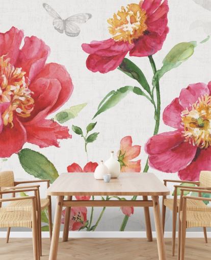 mural de pared botánico rosa