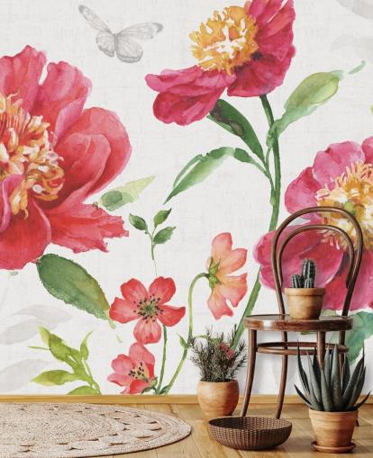 mural de pared botánico rosa mural de pared botánico rosa