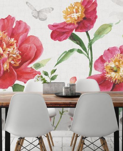 mural de parede botânico rosa