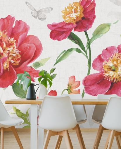 mural de parede botânico rosa