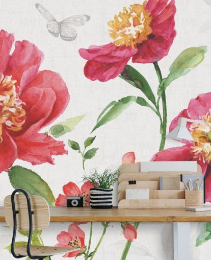 fresque murale botanique rose