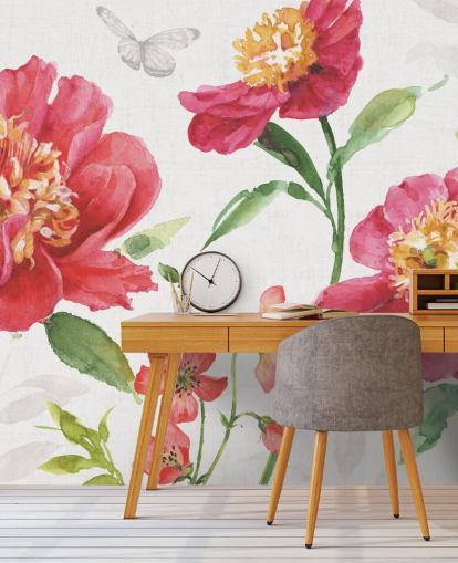 pink botanical wall mural