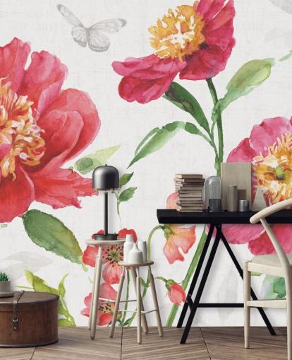 pink botanical wall mural