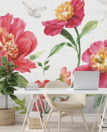 fresque murale botanique rose