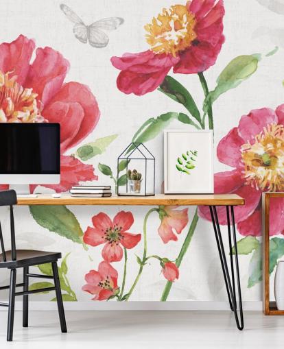 mural de pared botánico rosa