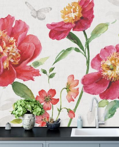 pink botanical wall mural