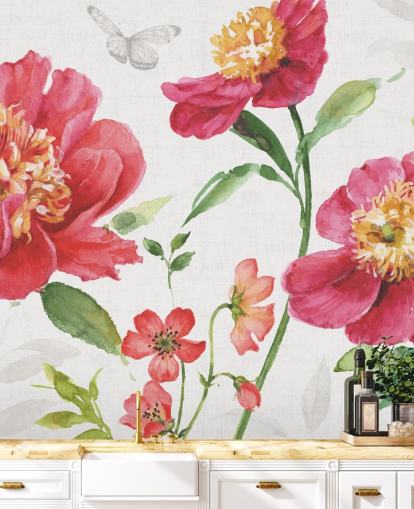 pink botanical wall mural