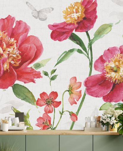 murale botanico rosa