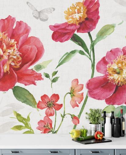 fresque murale botanique rose