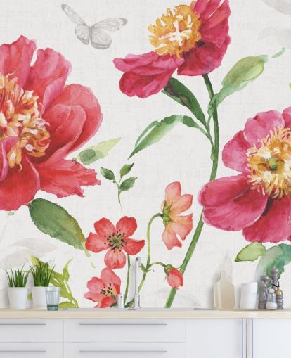 pink botanical wall mural