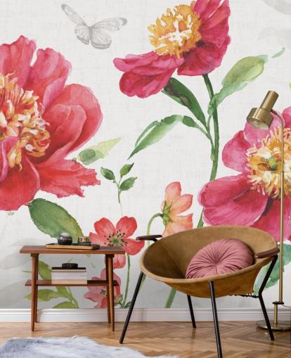 mural de pared botánico rosa
