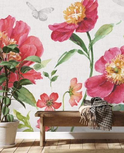 fresque murale botanique rose