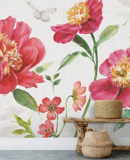 mural de pared botánico rosa