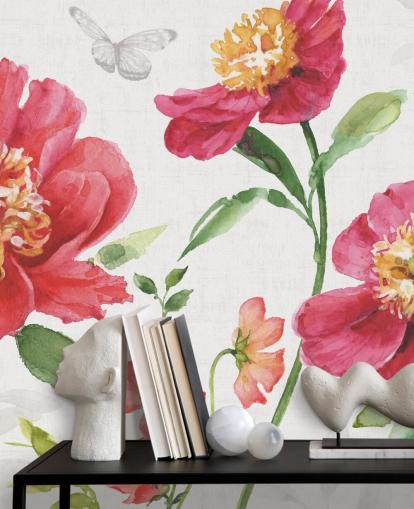 pink botanical wall mural