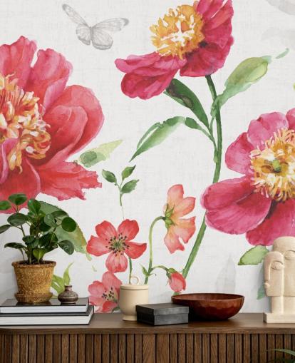 pink botanical wall mural