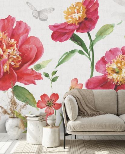 pink botanical wall mural