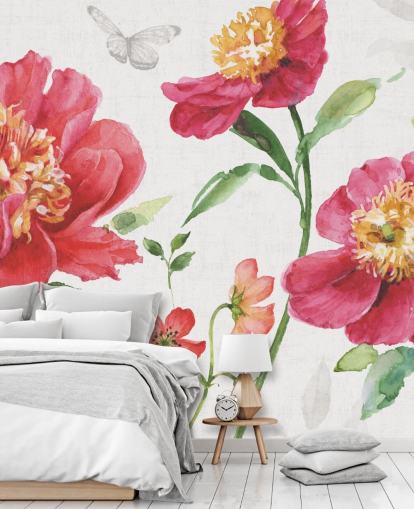 mural de pared botánico rosa