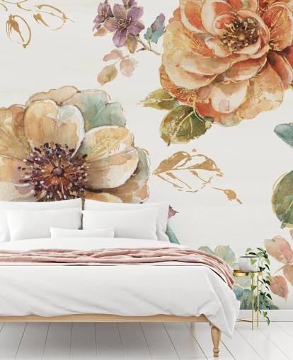 Botanical Wall Mural in spiced autumn tones
