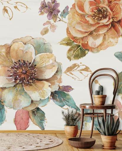 Botanical Wall Mural in spiced autumn tones
