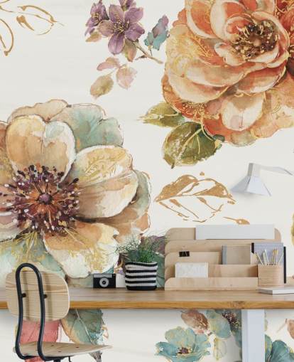 Botanical Wall Mural in spiced autumn tones