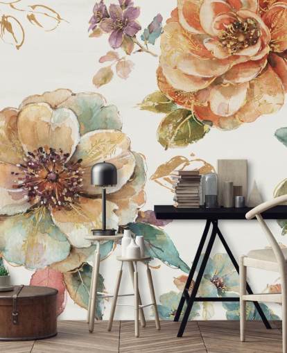 Botanical Wall Mural in spiced autumn tones