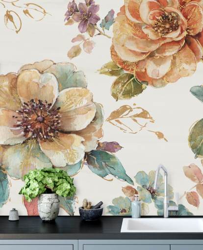 Mural de pared botánico en tonos otoñales especiados Mural de pared botánico en tonos otoñales especiados