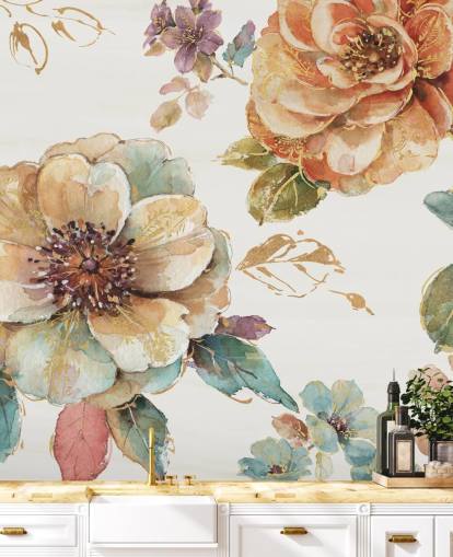 Mural de pared botánico en tonos otoñales especiados