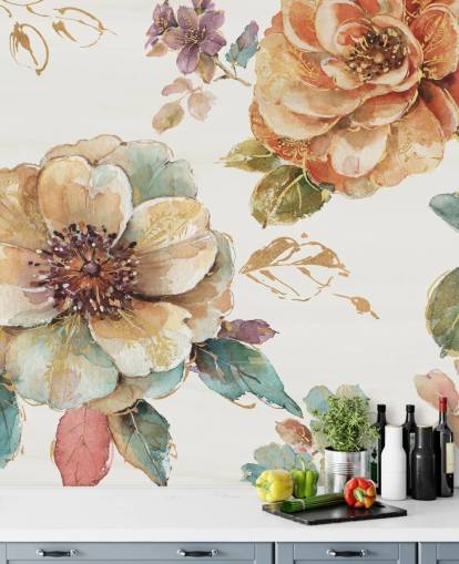 Mural de pared botánico en tonos otoñales especiados