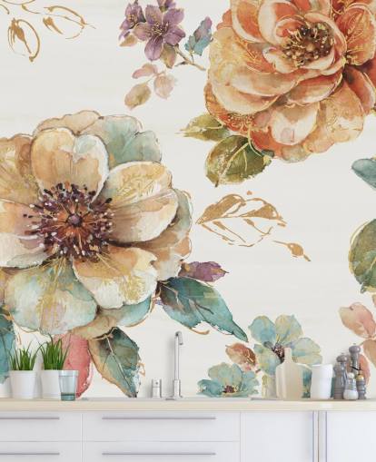 Botanical Wall Mural in spiced autumn tones
