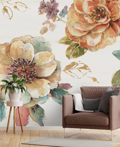 Mural de pared botánico en tonos otoñales especiados