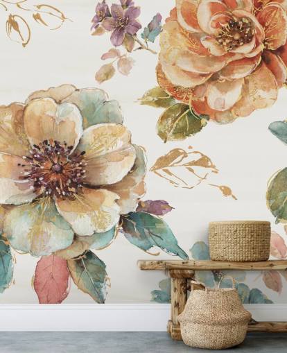 Botanical Wall Mural in spiced autumn tones