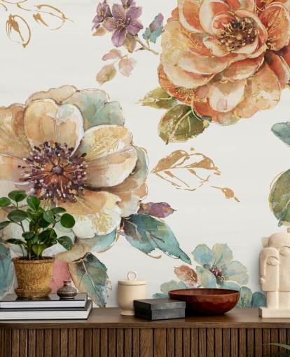 Mural de pared botánico en tonos otoñales especiados Mural de pared botánico en tonos otoñales especiados