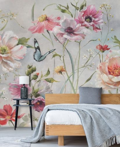 Vintage botanische muurschildering met vlinder